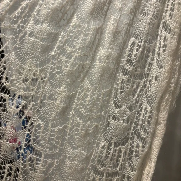 Ralph Lauren Lace Knit Scarf Ivory Mohair Blend Gold Metallic Ends Boho Romantic - Picture 7 of 10